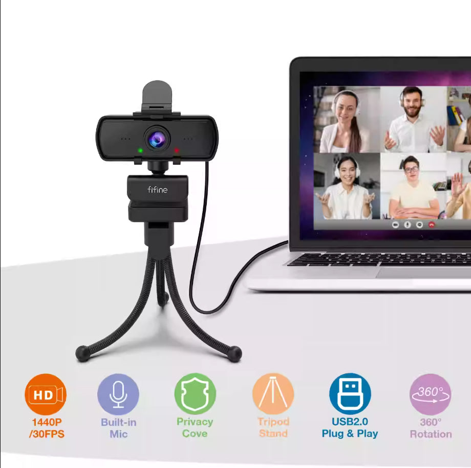 1440P Full HD Webcam With Microphone And Tripod Stand