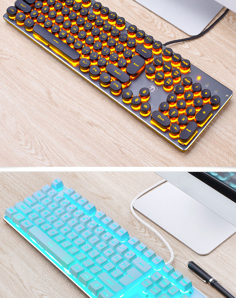 Punk Retro Luminous Wired Gaming Keyboard For Desktop Computer
