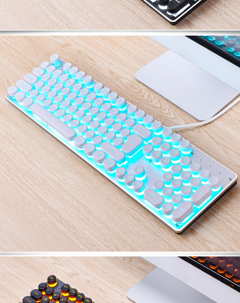 Punk Retro Luminous Wired Gaming Keyboard For Desktop Computer