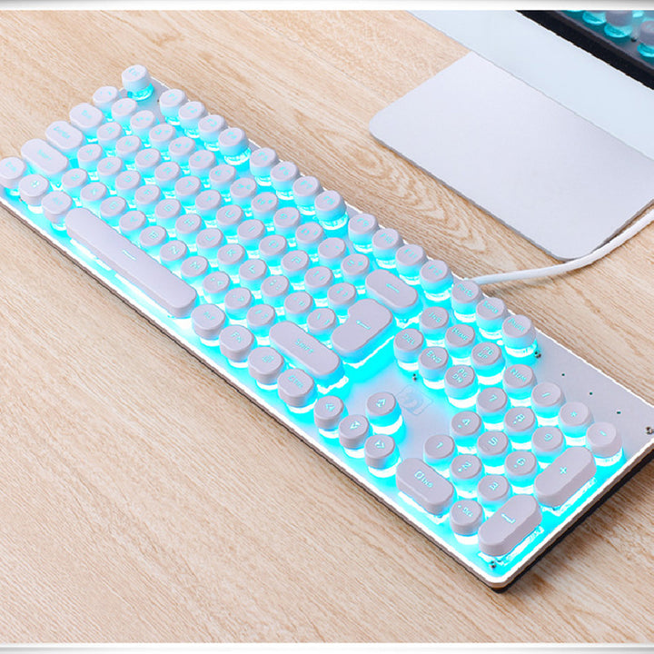 Punk Retro Luminous Wired Gaming Keyboard For Desktop Computer