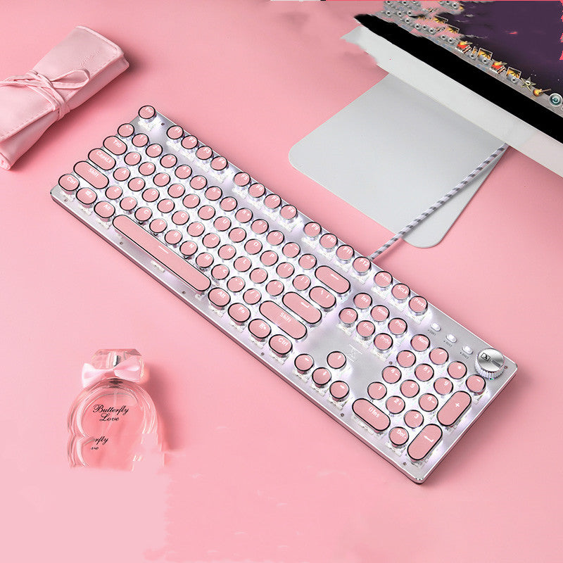 Wired Mechanical Keyboard And Mouse Set Round Key Wireless Laptop Desktop