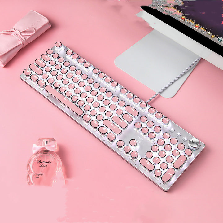Wired Mechanical Keyboard And Mouse Set Round Key Wireless Laptop Desktop