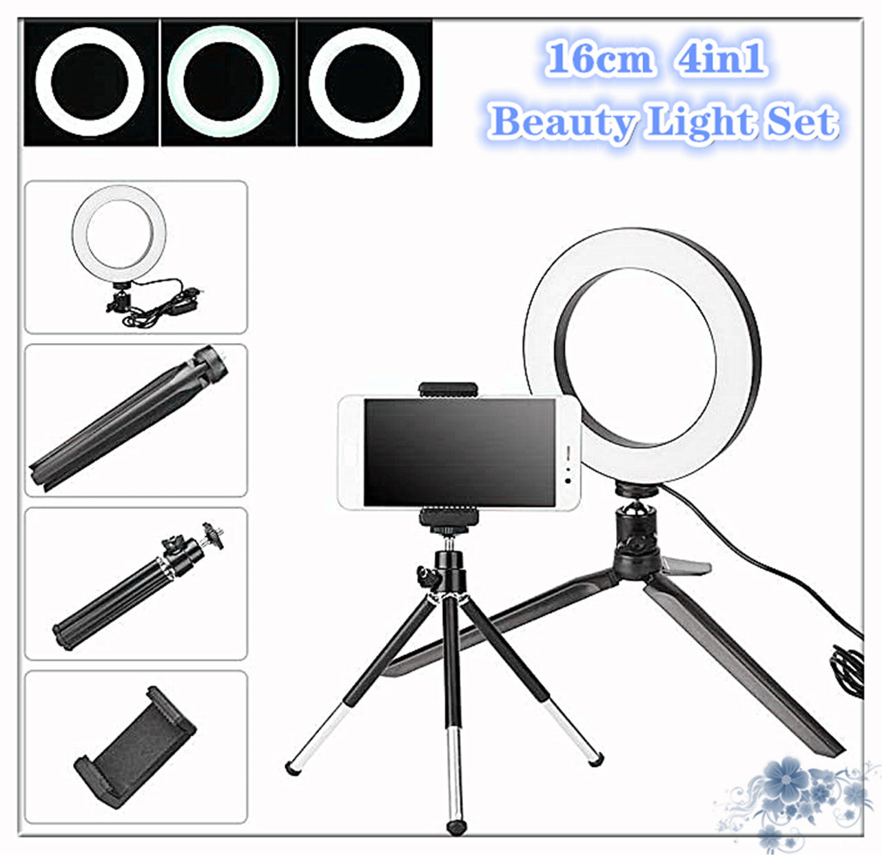 Apple Compatible 360 Degree Rotatable Ring Light Desktop Tripod