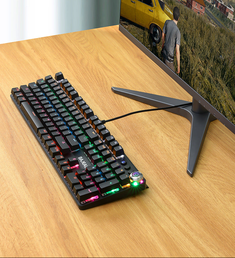 Metal Wired Mechanical Keyboard With Luminous Knob Green Axis