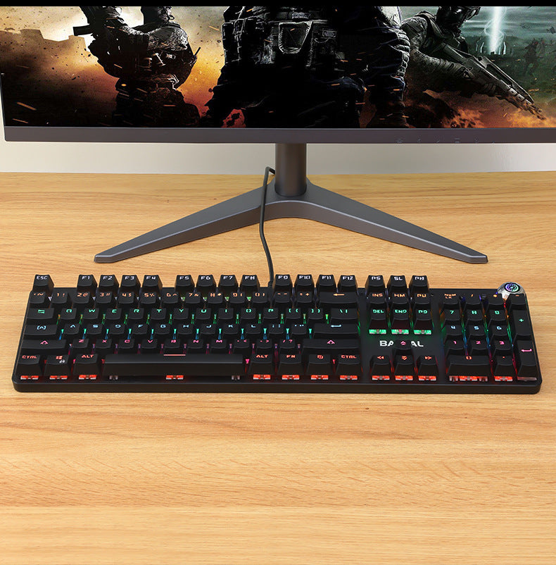 Metal Wired Mechanical Keyboard With Luminous Knob Green Axis