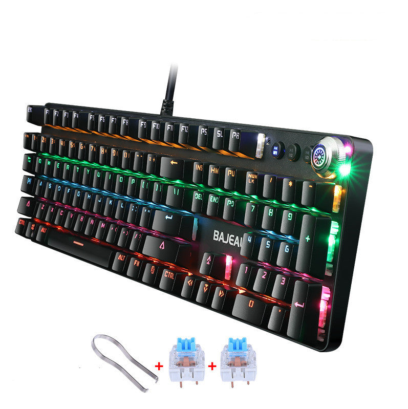 Metal Wired Mechanical Keyboard With Luminous Knob Green Axis