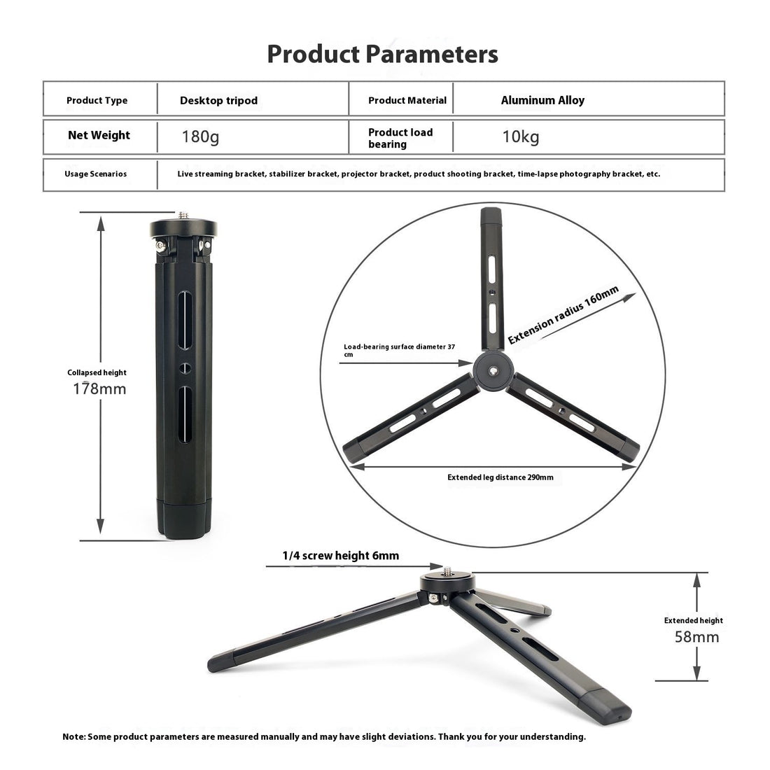Aluminum Alloy Desktop Mini Mobile Phone Tripod Bracket