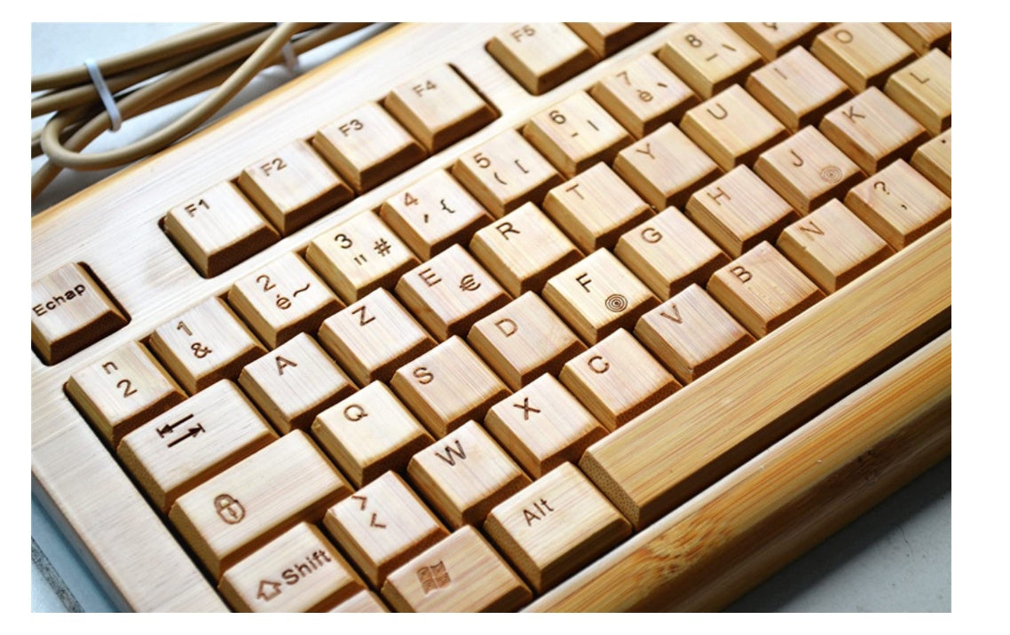 Large Bamboo Wired Keyboard And Mouse Set For Computer Use