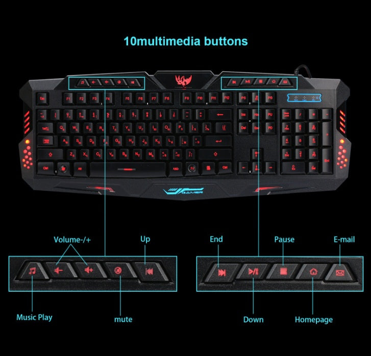 J10 Wired Gaming Keyboard Mouse Set RGB Backlit Russian Layout