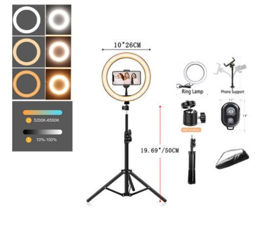 Ring Light Mobile Phone Tripod Holder With 3 Color Fill Light