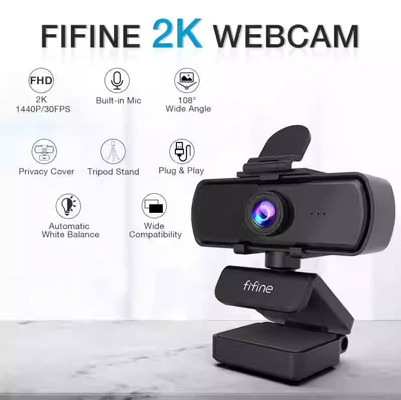 1440P Full HD Webcam With Microphone And Tripod Stand
