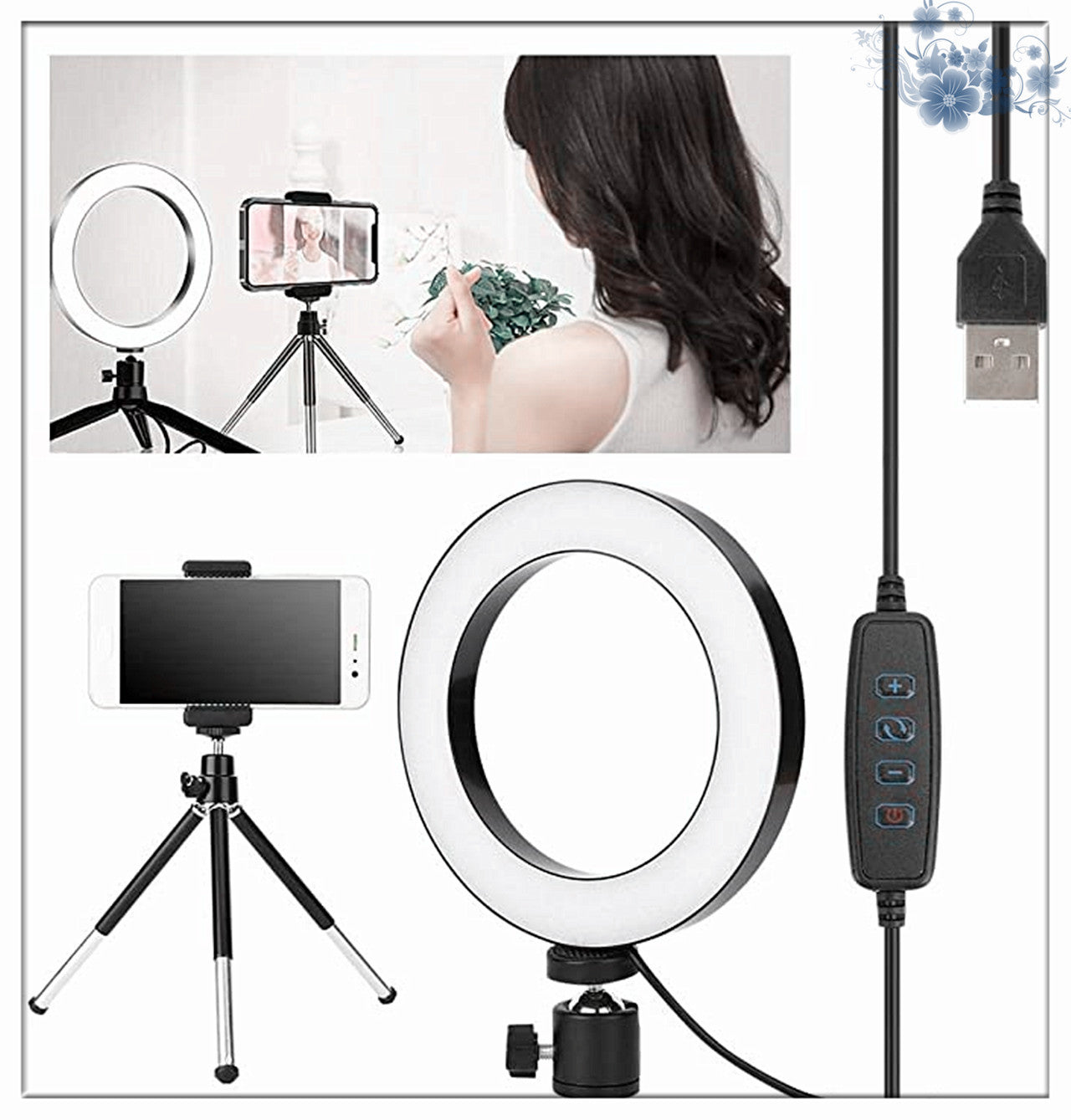 Apple Compatible 360 Degree Rotatable Ring Light Desktop Tripod