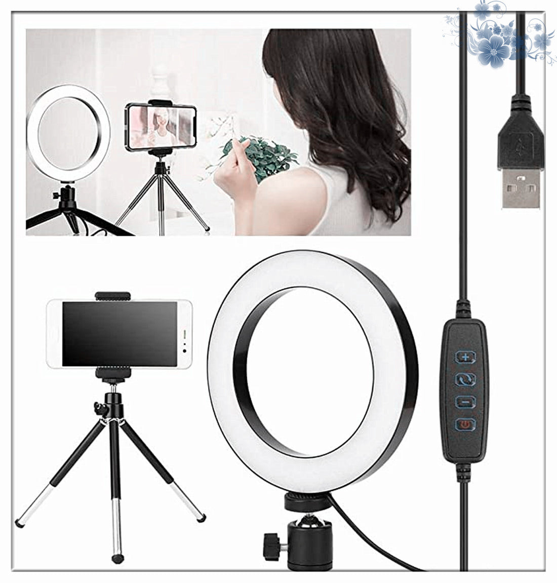 Apple Compatible 360 Degree Rotatable Ring Light Desktop Tripod