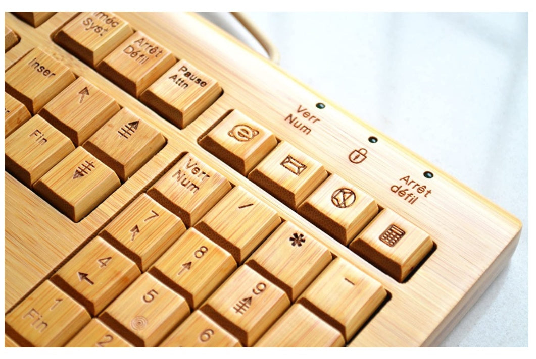 Large Bamboo Wired Keyboard And Mouse Set For Computer Use