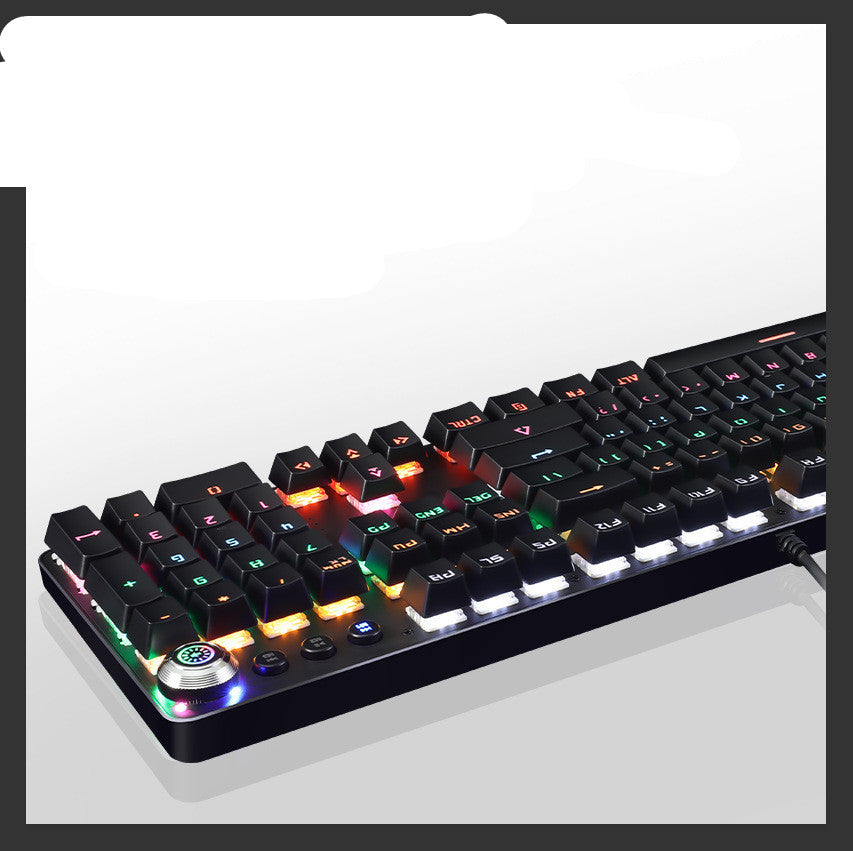 Metal Wired Mechanical Keyboard With Luminous Knob Green Axis