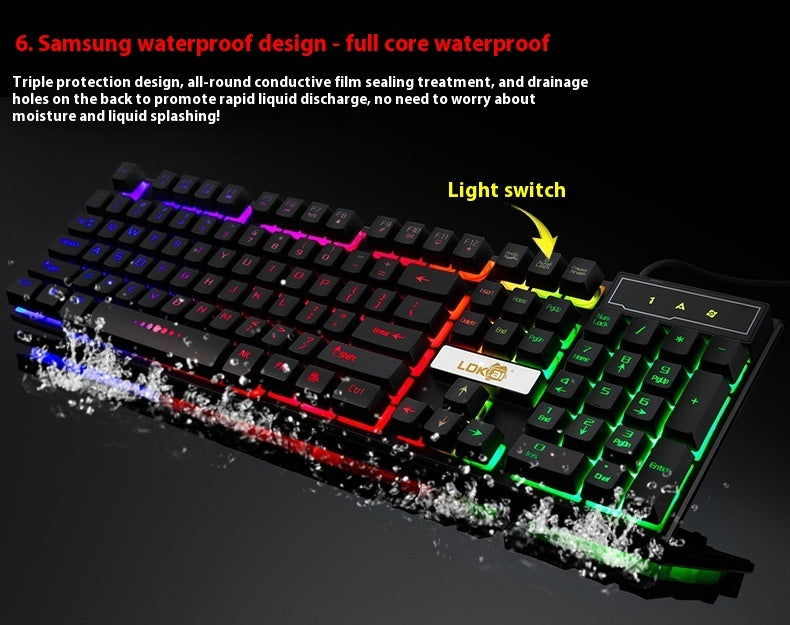 USB Wired RGB Gaming Keyboard Glow Backlit Industrial Style