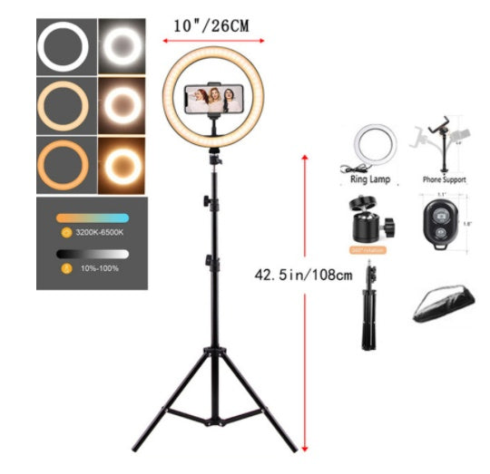 Ring Light Mobile Phone Tripod Holder With 3 Color Fill Light